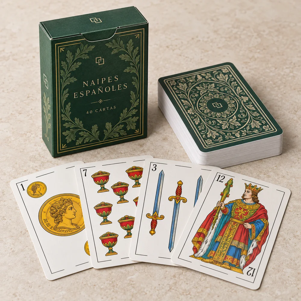 Baraja española personalizada de 40 cartas: visualización de ejemplo de fabricación con marca propia