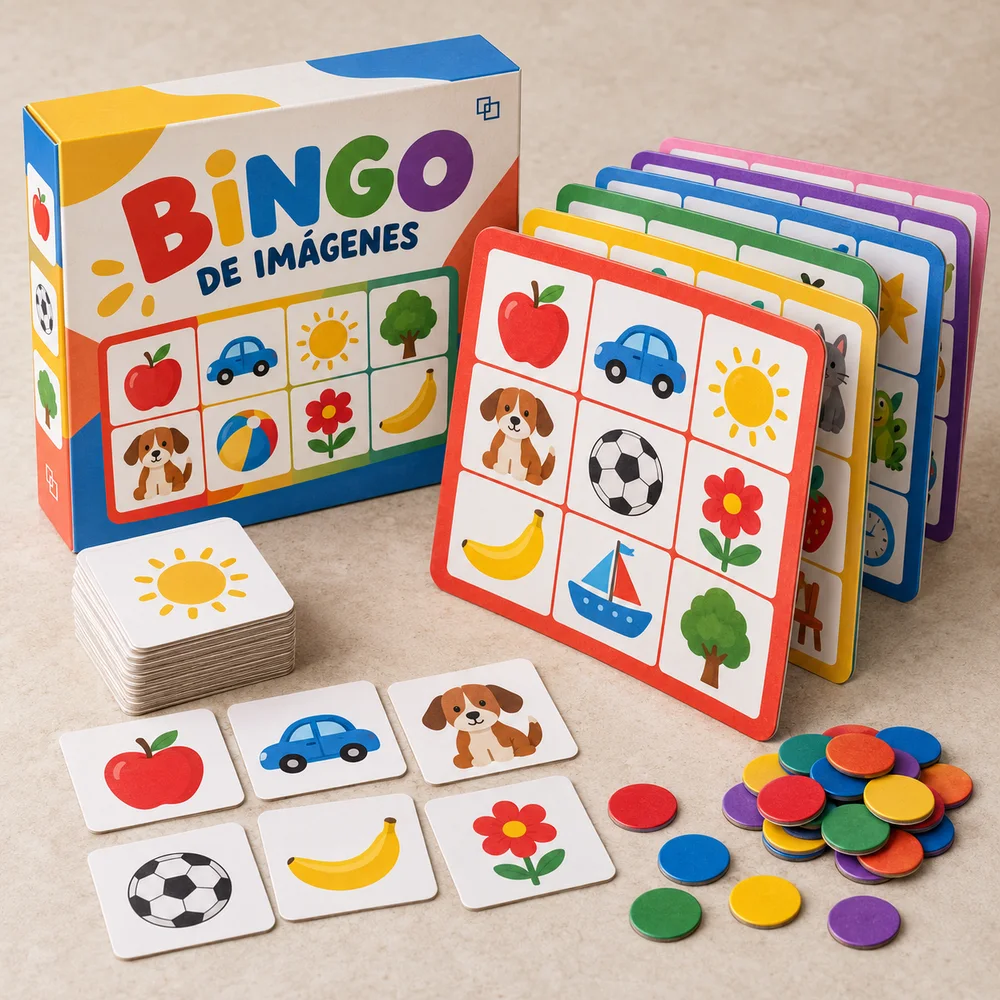Bingo de imágenes para educación infantil: visualización de ejemplo de fabricación con marca propia