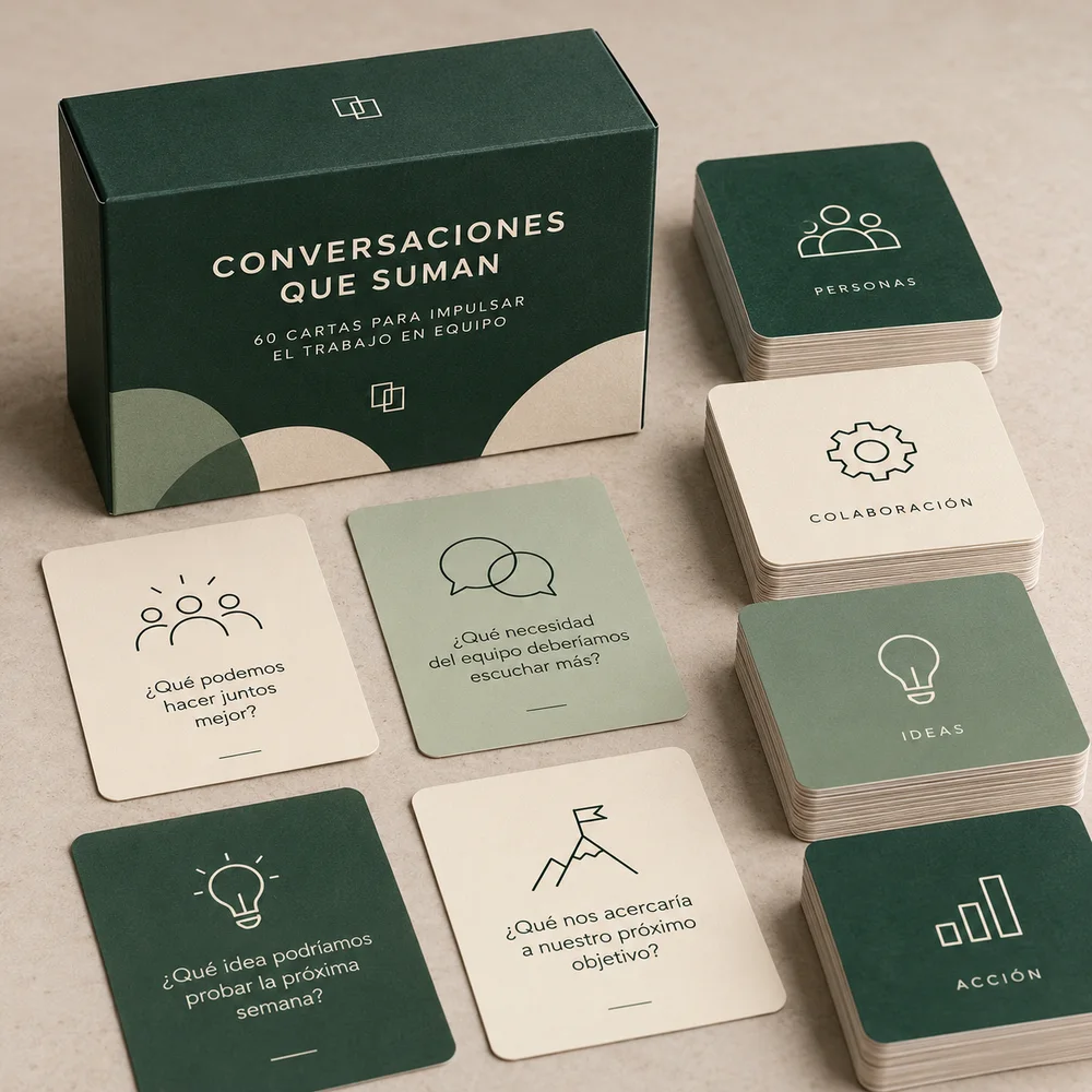 Cartas para dinámicas de equipo: visualización de ejemplo de fabricación con marca propia
