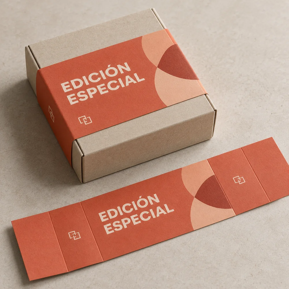 Faja impresa para cajas de juegos: visualización de ejemplo de fabricación con marca propia