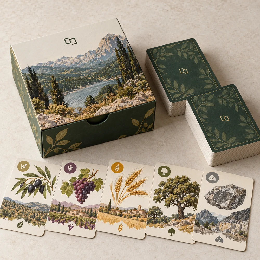 Impresión de juego de cartas de 100 cartas: visualización de ejemplo de fabricación con marca propia