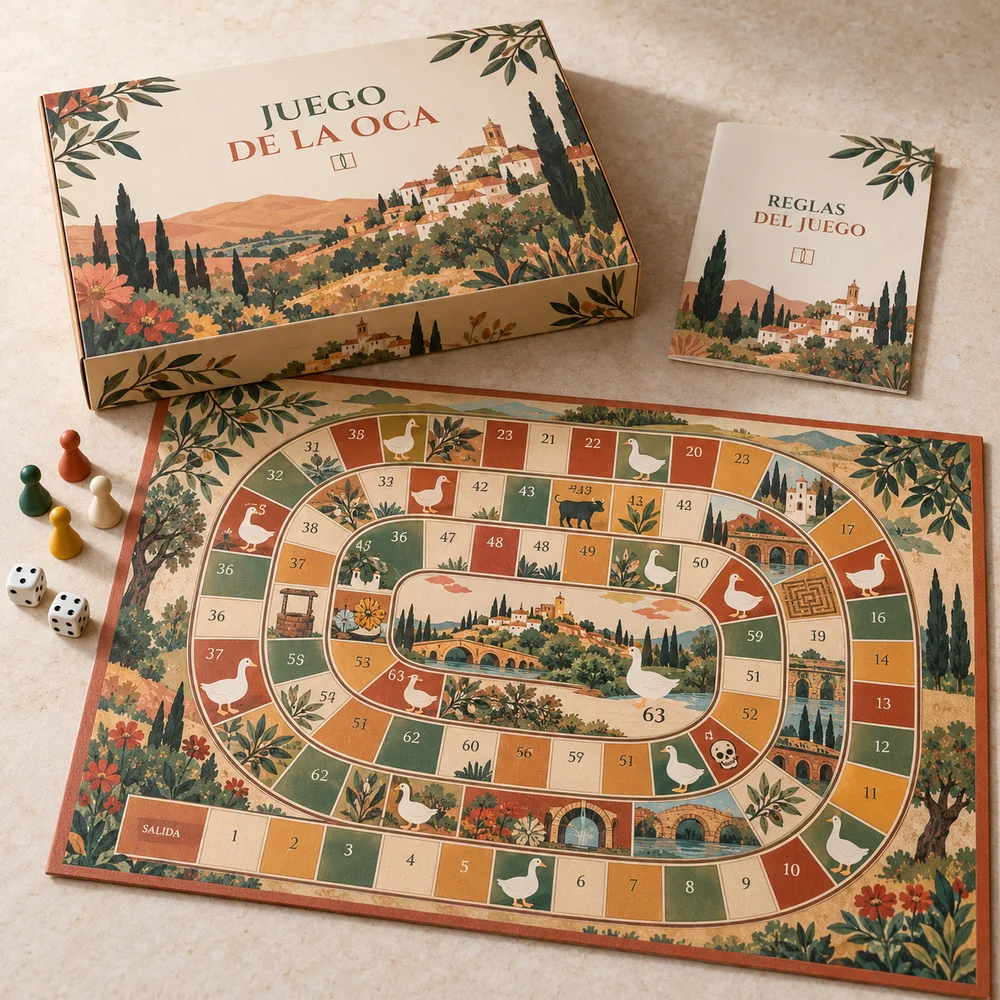 Juego de la oca con tablero y caja personalizados: visualización de una edición