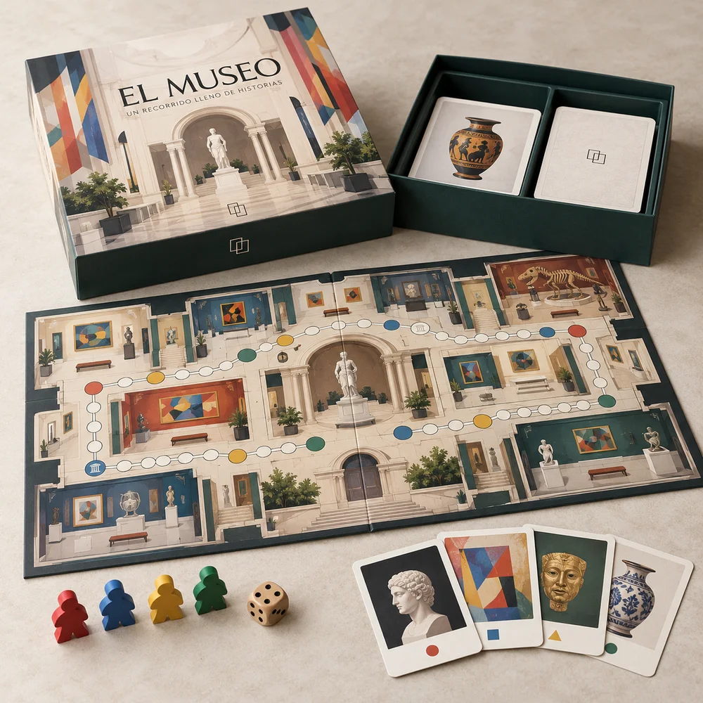 Juego de mesa para museos y centros culturales: visualización de ejemplo de fabricación con marca propia