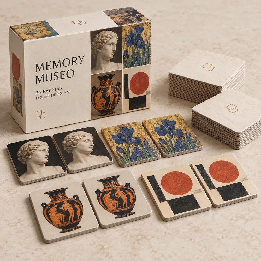 Juego de parejas de 48 fichas para museos: visualización de ejemplo de fabricación con marca propia