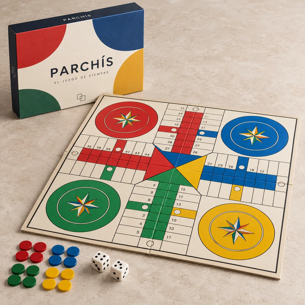 Parchís personalizado de cuatro jugadores: visualización de ejemplo de fabricación con marca propia