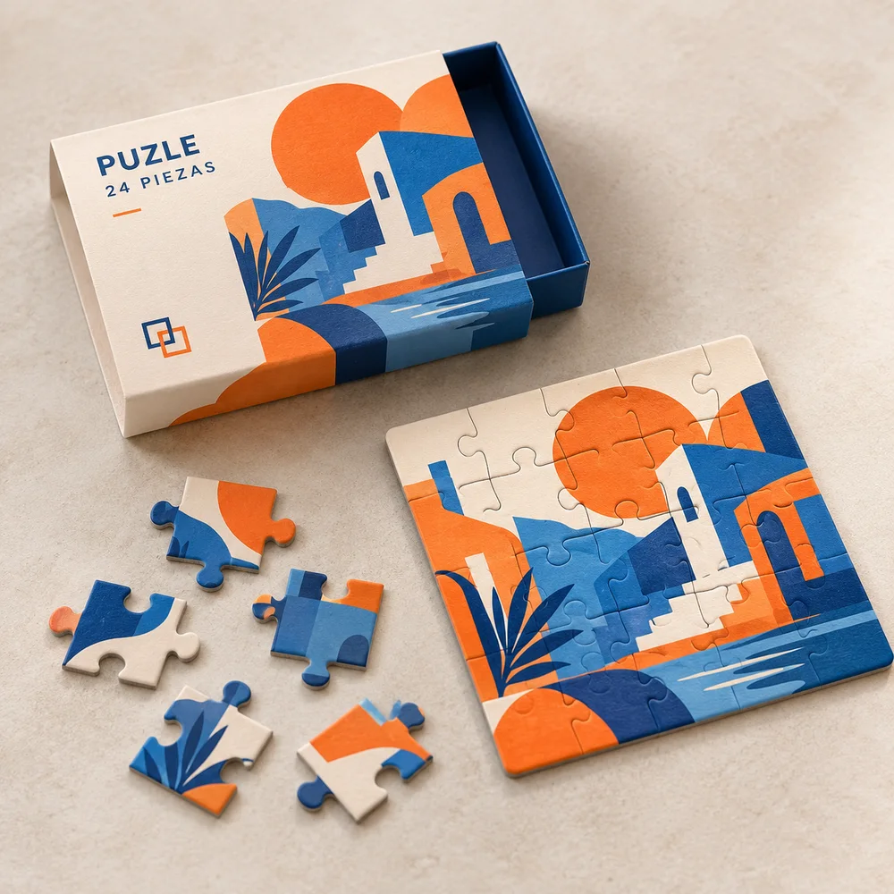 Puzzle promocional pequeño de 24 piezas: visualización de ejemplo de fabricación con marca propia