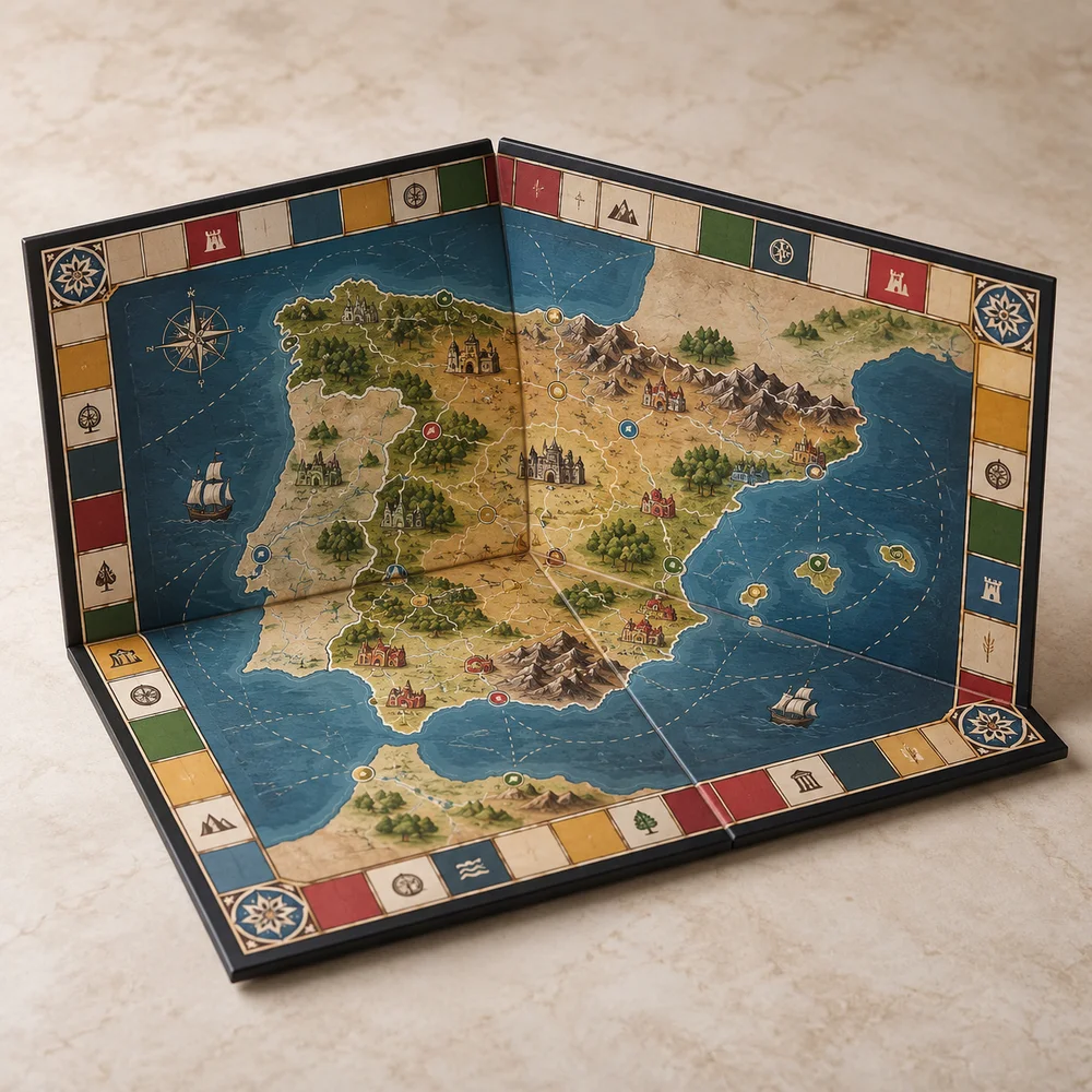 Tablero de juego plegable en cuatro cuerpos: visualización de ejemplo de fabricación con marca propia