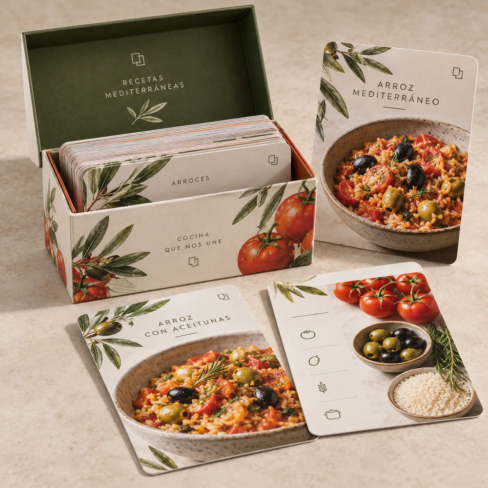 Tarjetas de recetas personalizadas: visualización de ejemplo de fabricación con marca propia