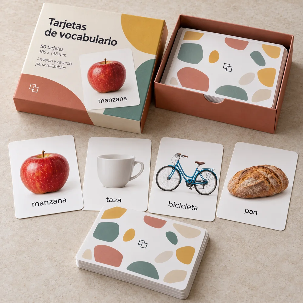 Tarjetas de vocabulario con fotografías: visualización de ejemplo de fabricación con marca propia